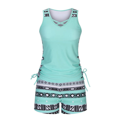 ⏰LAST DAY 90% OFF - Women's 2-Piece Tummy Control Tankini Set with Built-In Bra – Flattering Boho Swimwear with Shorts