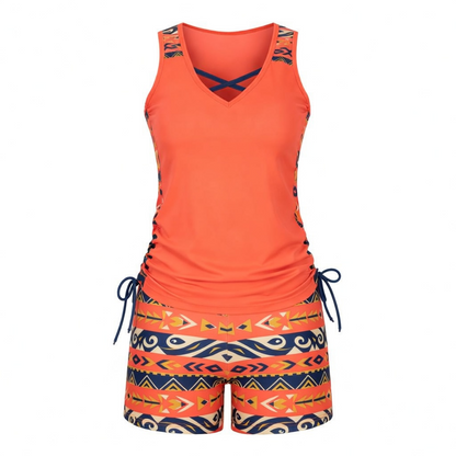 ⏰LAST DAY 90% OFF - Women's 2-Piece Tummy Control Tankini Set with Built-In Bra – Flattering Boho Swimwear with Shorts