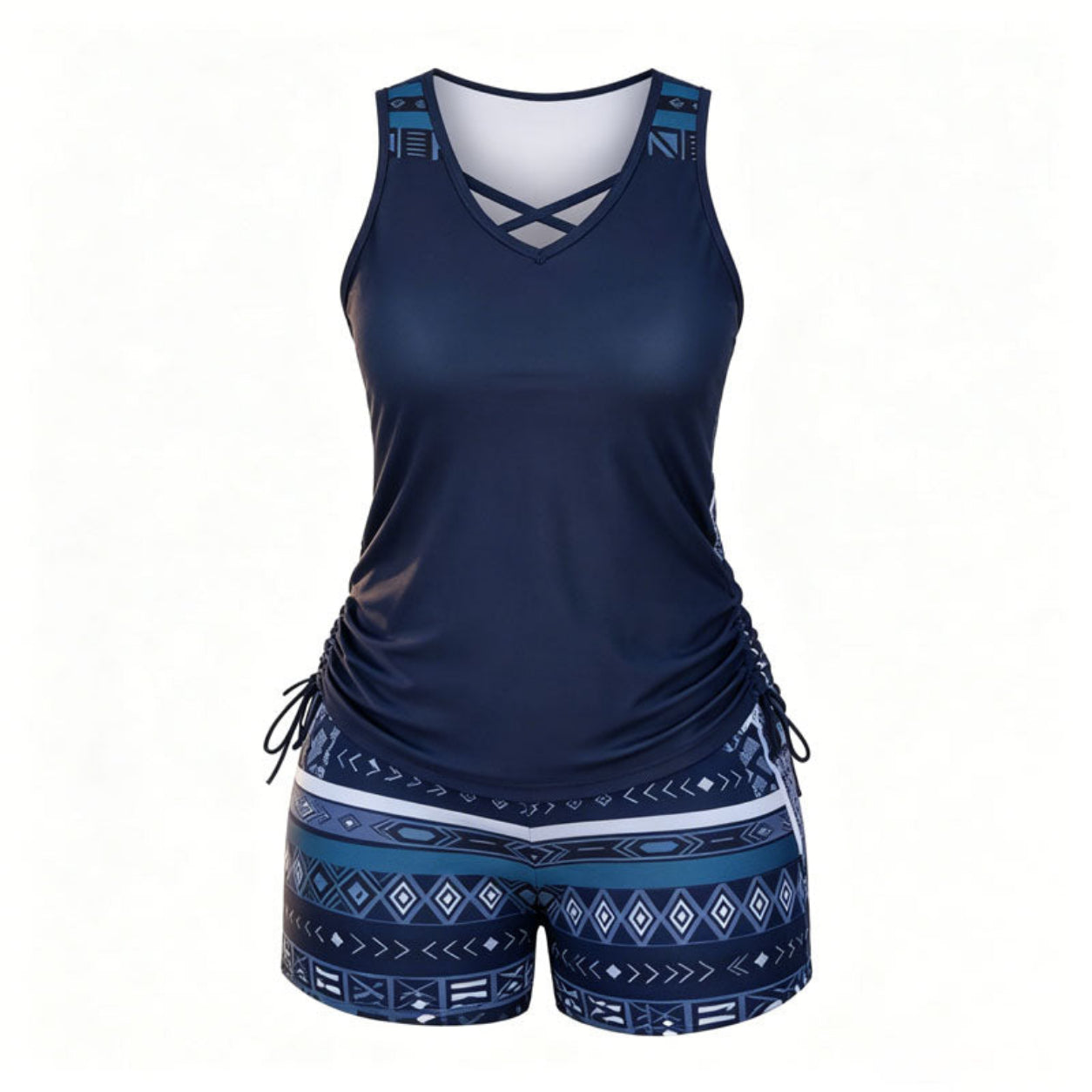 ⏰LAST DAY 90% OFF - Women's 2-Piece Tummy Control Tankini Set with Built-In Bra – Flattering Boho Swimwear with Shorts