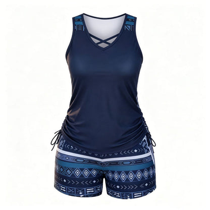 ⏰LAST DAY 90% OFF - Women's 2-Piece Tummy Control Tankini Set with Built-In Bra – Flattering Boho Swimwear with Shorts